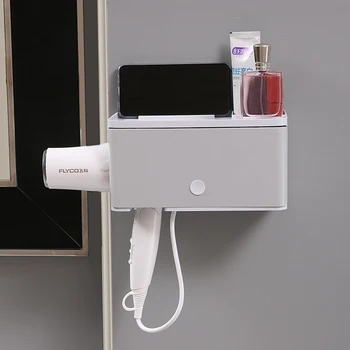 

Waterproof wall mount hair dryer holder no drilling Bathroom shelf wall hanging rack hair dryer holder organizer WY817
