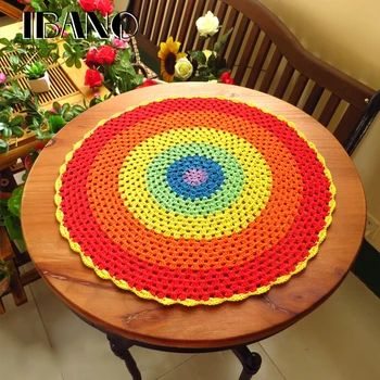 

IBANO Handmade Crochet Coasters Cotton Lace Cup Rainbow Color Mat Placemat 45CM RDVintage DIY Crocheted Table Cloth