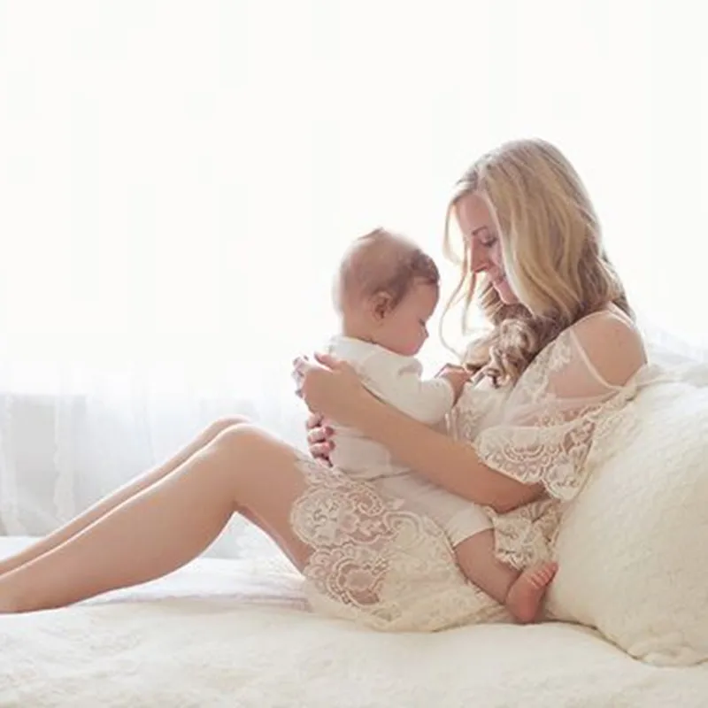 Lace Maternity Photography Dress Lady Beach Dress Pregnant Women Photo Strapless Skirt Clothing Sexy Strap Sheer Floral Crochet