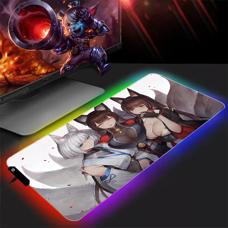 Mouse Carpet RGB Azur Lane Anime Pad Xxl PC Gamer Cabinet Gamers Accessories Gaming Laptop Mausepad Rug Varmilo Desk Mat | Компьютеры и