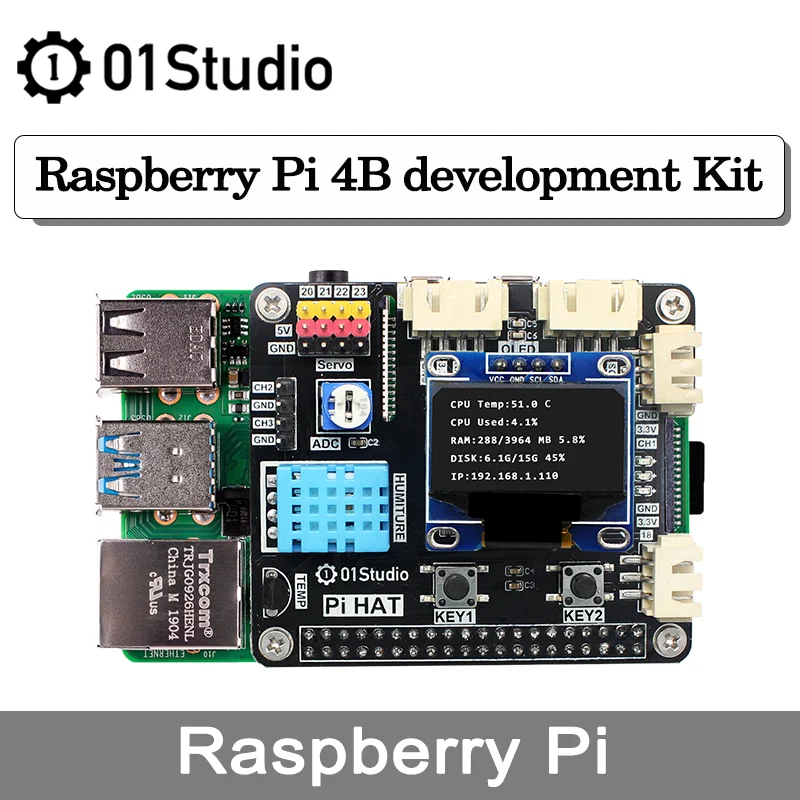 

01Studio Raspberry Pi 4 4B Development Programming Board Kit Python Linux Artificial Intelligence RAM 2G 4G 8G