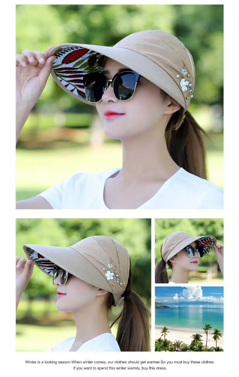 1 шт., женские летние солнцезащитные шляпы с жемчугом, Складывающийся солнцезащитный козырек, шляпа с большими головами, с широкими полями, пляжная шляпа с УФ защитой, женская кепка