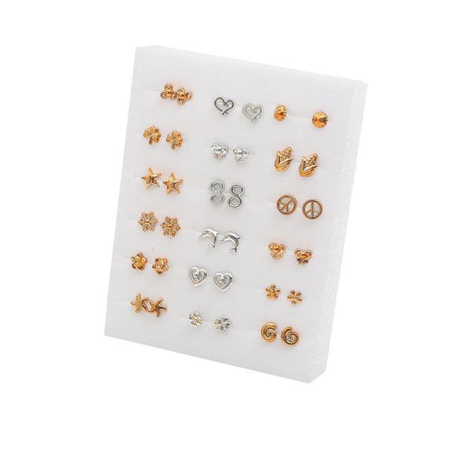 Women Plastic Crystal Small Stud Earrings Set Girl Heart Star Animal Moon Crown Sun Flower Earring Brincos Jewelry