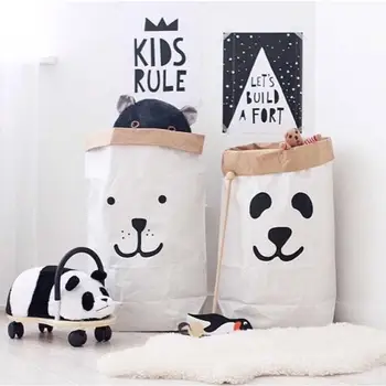 

High Quality Storage Bag Nordic Style Kraft Paper Kids Toys Clothing Organizer Eco-Friendly Room Storage Bag Hot Selling 40P
