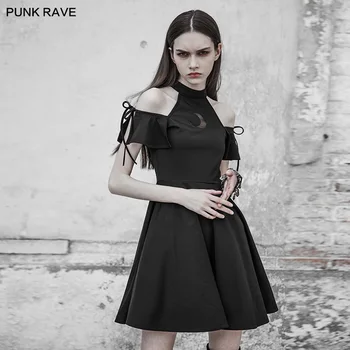 

PUNK RAVE Women Fashion Sexy Club Dresses Gothic Loliya Vintage Dress A-Line Off Shoulder School Women Strapless Dresses
