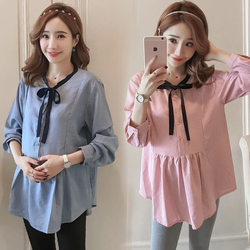 

Pregnant Women Two-Piece Set Spring And Autumn New Style Korean-style Long-sleeved T-shirt Tops Autumn Loose Maternity Clothes +