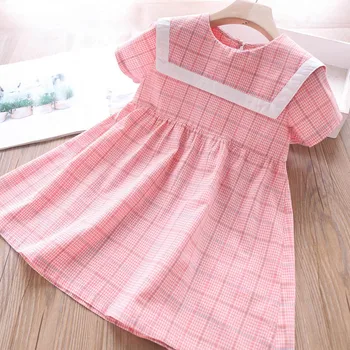 

2020 Summer Girls Square Collar Plaid Dress Children's Clothing Wholesale