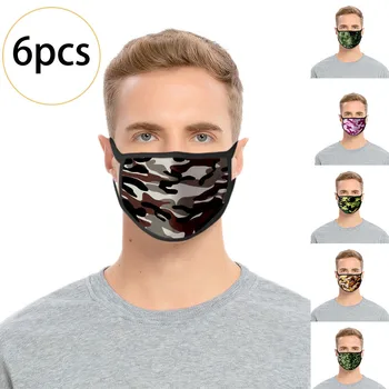 

6Pc Adult Dustproof Windproof Mouth Mask Camouflage Printed Washable Reusable Anti-Haze PM2.5 Breathable Face Cover mascarillas