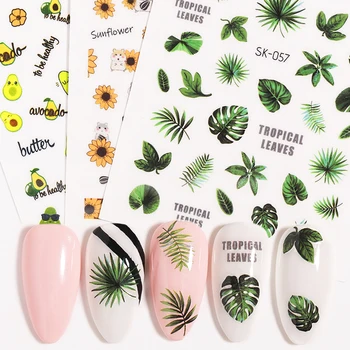 

1 PC Water Nail Decal and Sticker Flower Leaf Plant Green Simple Summer Slider for Nail Art Watermark Tips DIY Decors
