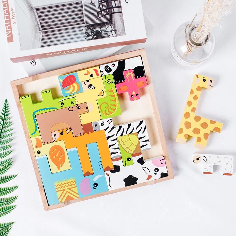 

Wooden Puzzle Kids Educational Toys Tetris Animal Creative Puzzle 3-6 years Old Toys For Children