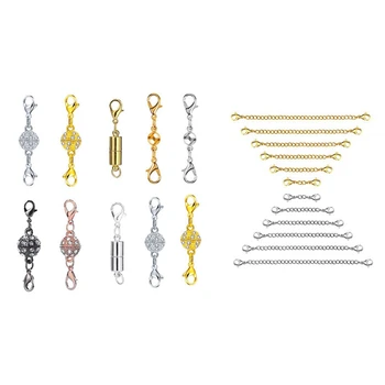 

1set Jewelry Buckle Kit Connector & 12Pcs Chain Extender, 6 Sizes Stainless Steel Bracelet Extension Necklace Extender