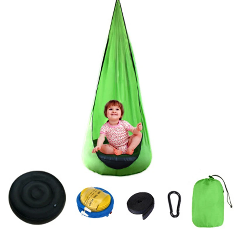 Home Child Hammock Chair Kids Swing Pod Chair With Cushion And Pump Portable Outdoor Indoor Garden Travel Hanging Swing Seat