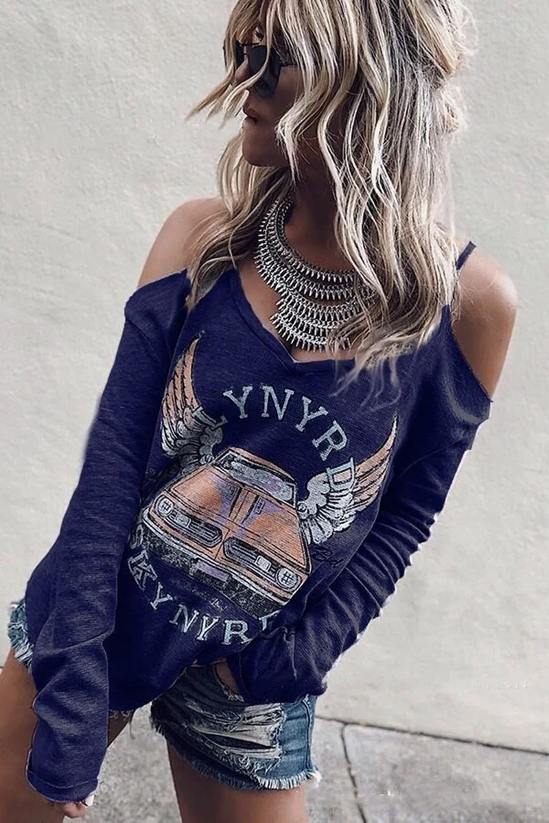 

Cross-border 2019 European and American New Top, Auto Printed T-shirt, V-collar, Long-sleeved Ladies'Underwear Wholesale