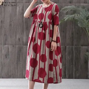 

ZANZEA 2020 Women's Summer Sundress Kaftan Printed Maxi Dress Casual Half Sleeve Tunic Vestidos Female Polka Dot Robe Oversized