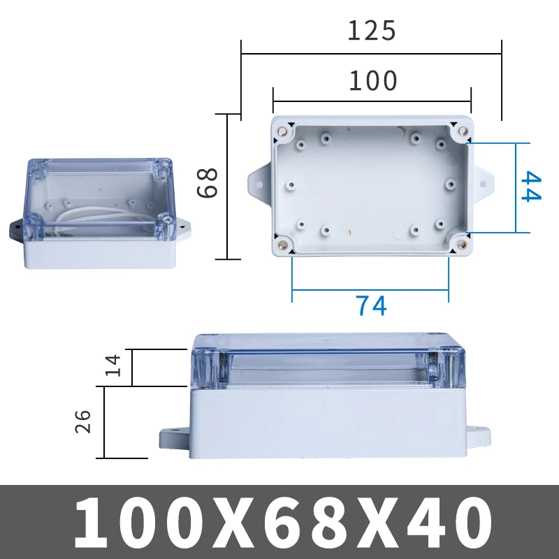 Caixa transparente de plástico ip67, à prova