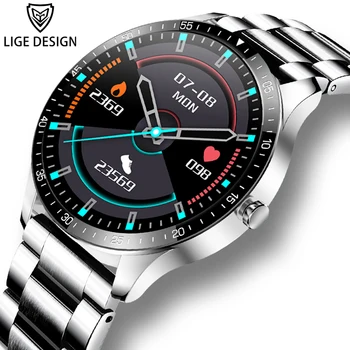 

LIGE Luxury Sports Smart Watch Men's IP68 Waterproof Fitness Watch Suitable for Android ios Phone New Steel Band Men Watch Smart