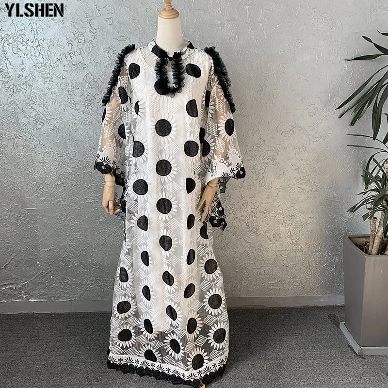 Love Lace African Dresses for Women Plus Size Dashiki Embroidery Flower Abaya Muslim Hijab Dress African Clothes Robe Africaine 02