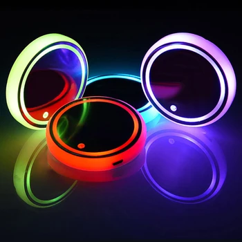 1PC 2PCS 7 Colors Car LED Cup Holder Light Mats Car Coasters Bottle Atmosphere Light Constellation