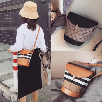 

2020 New Mini Plaid Crossbody Handbags Cute Vintage Bucket Bag Designer Ladies Fashion Crossbody Messenger Bags