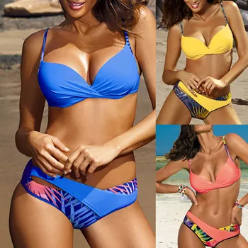 

2020 Summer Two Piece Swimming Suit For Women Patchwork Swimsuit Female Beachwear Biquini Bathing Suit Push Up Bikinis Set #25