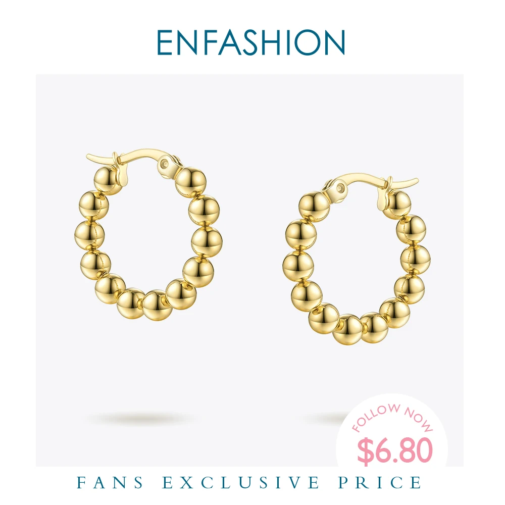 

ENFASHION Small Metal Ball Hoop Earrings For Women Gold Color Stainless Steel Big Circle Loop Earings Fashion Jewelry Gifts 1060