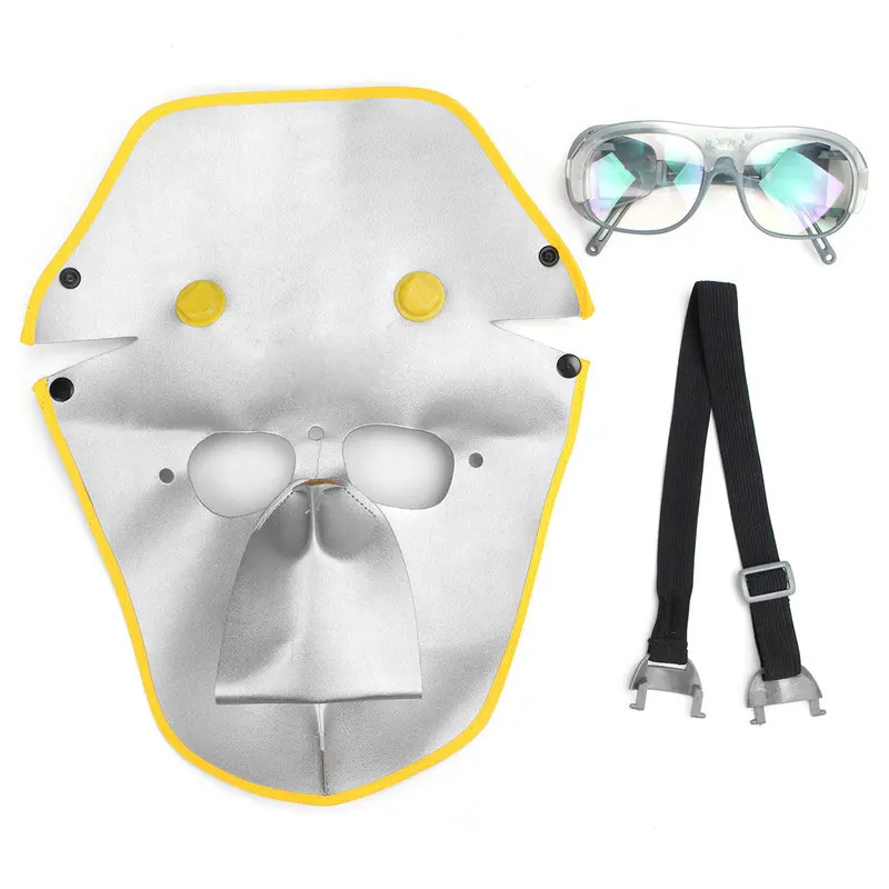 

Adjustable Cowhide Welding Helmet ARC TIG MIG Welding Lens Mask + Safety Goggles