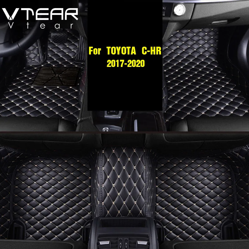 Vtear для TOYOTA C-HR CHR кожаные коврики, коврики, коврик для интерьера, водонепроницаемые коврики, аксессуары для автомобиля - Название цвета: Black rice line