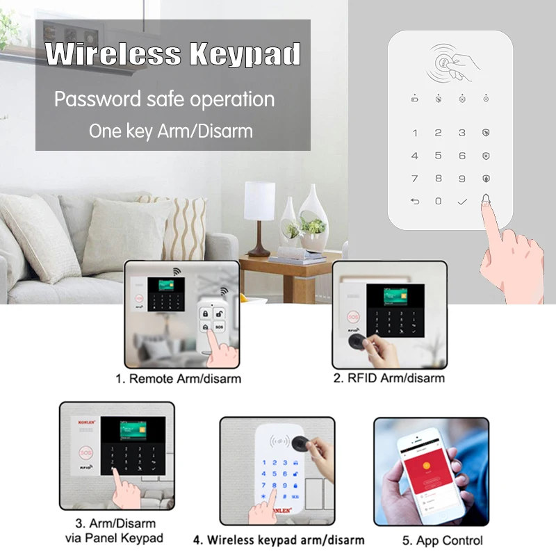 KONLEN 무선 키패드 RFID 433mhz H25 H26 홈 보안 WIFI 2G 4G GSM 경보 시스템에 대한 암호로 팔 해제