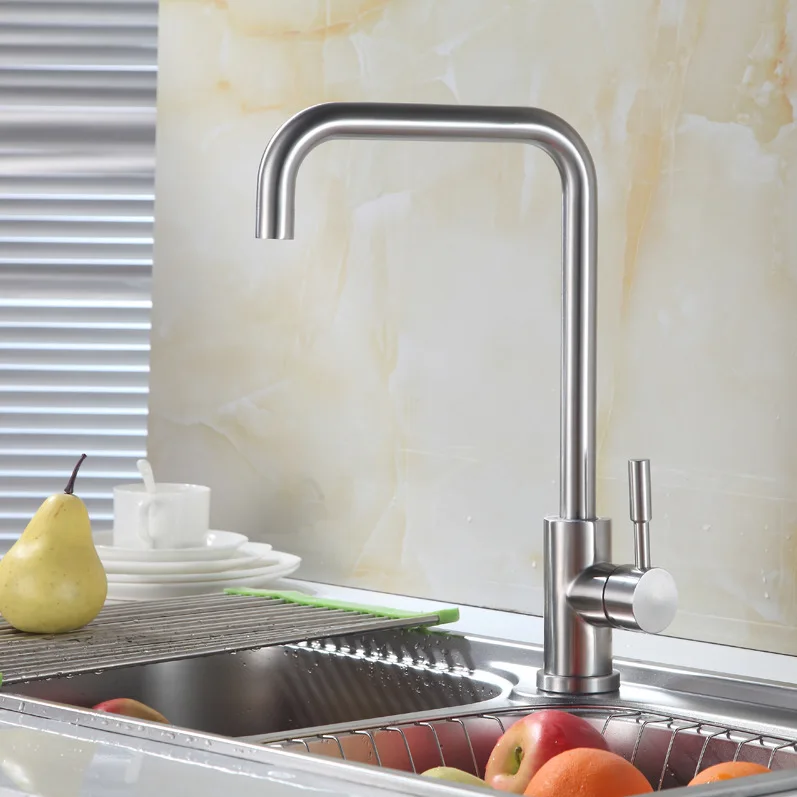 

304 Stainless Steel Kitchen Hot And Cold Faucet Brushed Qizi 7 Shape Kitchen Basin Washing Basin Hot And Cold Rotatable