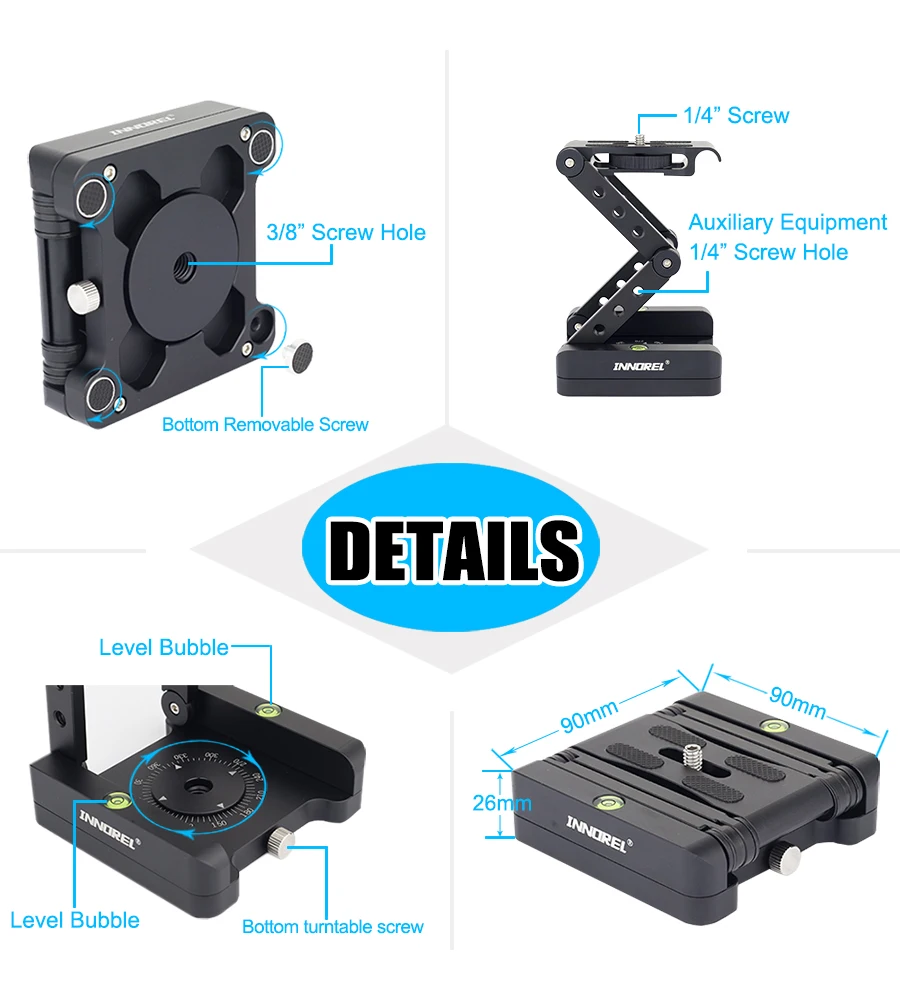 Складная головка штатива INNOREL MH5 z-образная пластина быстрого крепления может поворачиваться по вертикали и наклоняться для фотографирования подходит для камеры