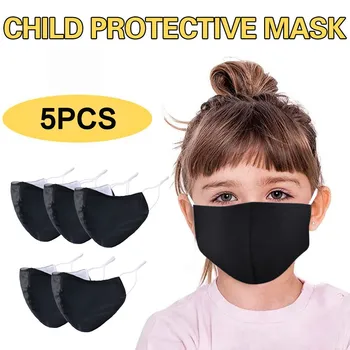 

5pcs Solid Color Children Mask Reusable And Washable Mask Outdoor Pm2.5 Dust-proof Sunscreen Mascarillas Mouth-muffle #Z