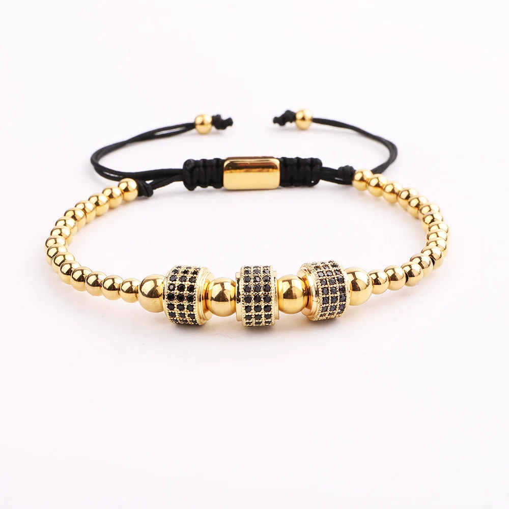 JARAVVI High Quality Men Wome Bracelet Luxury CZ Pave Tube Stainless Steel Beads Macrame Friendship Bracelet Men Jewelry Gift