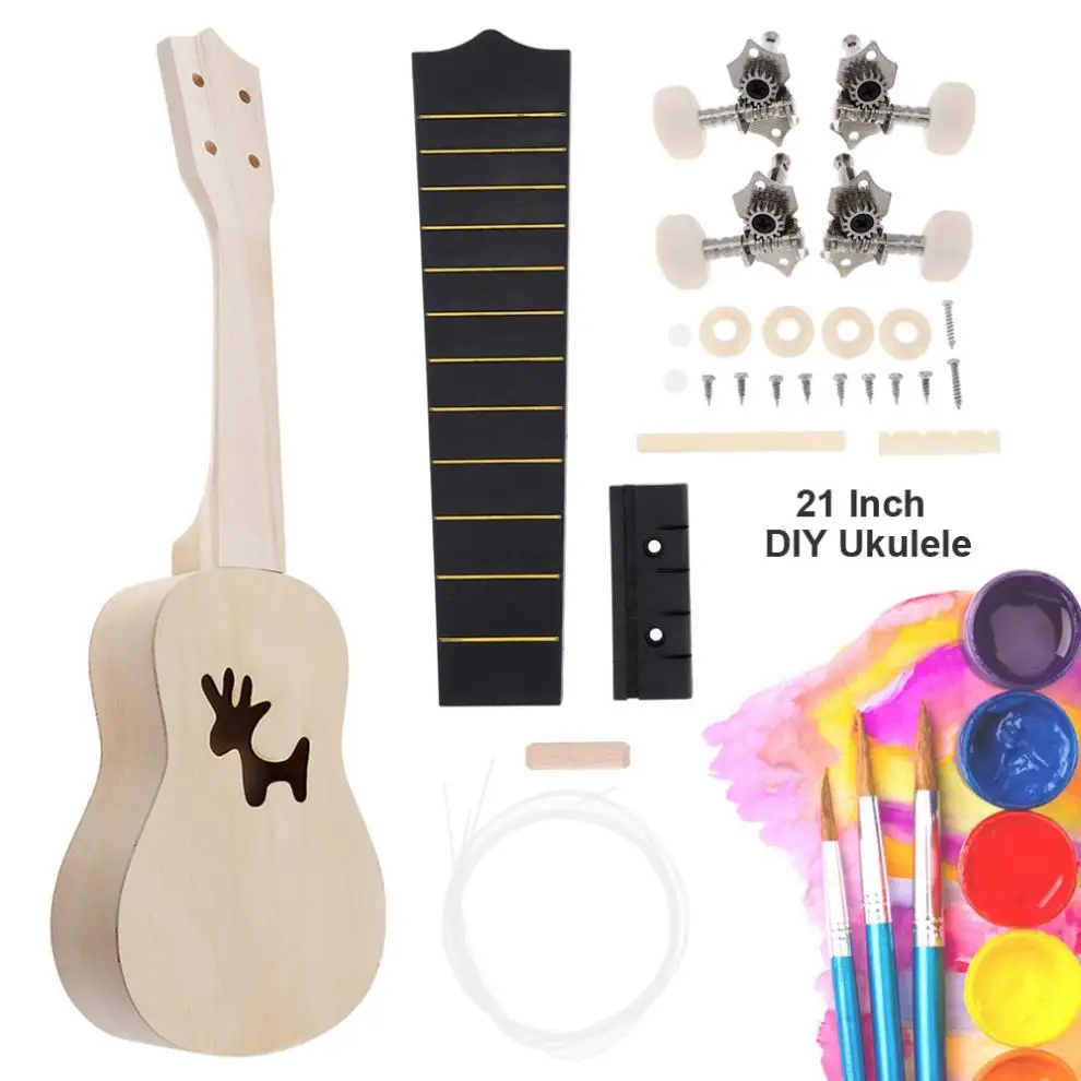 21 Inch Ukulele DIY Kit Deer Sound Hole Basswood SopranoHawaii Guitar Handwork Painting for Parents-childCampaign Christmas Gift | Спорт и