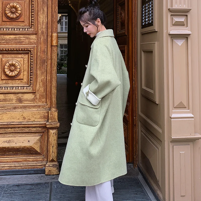 

2019 Autumn And Winter Popular New Style College Style Woolen Overcoat Student Korean-style Loose-Fit Mid-length Woolen Jacket