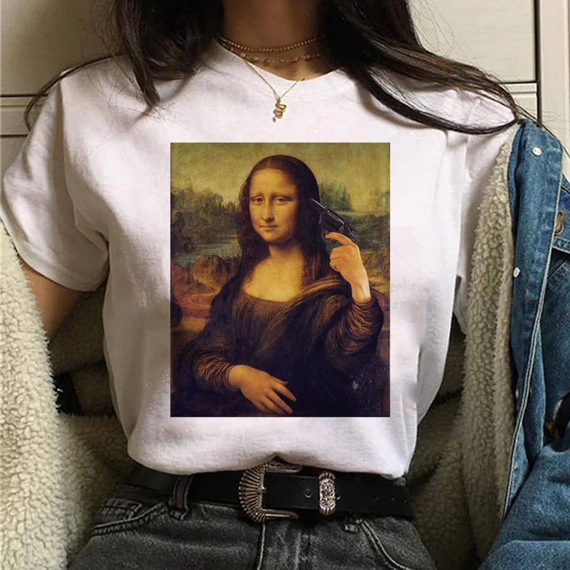 Mona Lisa футболка в стиле Харадзюку для женщин 90s забавные винтажном белая Ullzang