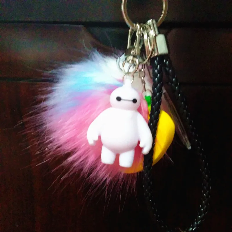 

2020 Long Leather Pompon Key Chain Fluffy Fake Fur Ball Key Ring Photo Frame Key Chain Pendant Bag Charming Car Key Holder Gifts