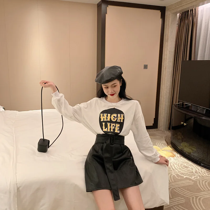Heydress осенние однотонные женские оранжевые кожаные юбки Женская милая одежда, с поясом трапециевидные юбки с высокой талией женские зеленые мини юбки