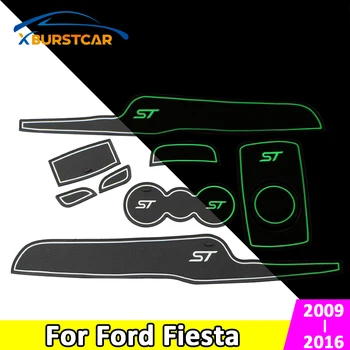 

Xburstcar 9Pcs/set Car Door Groove Mat Gate Slot Pad Non-slip Mat Cup Holder Floor Mats Interior Fit For Ford Fiesta 2009-2016
