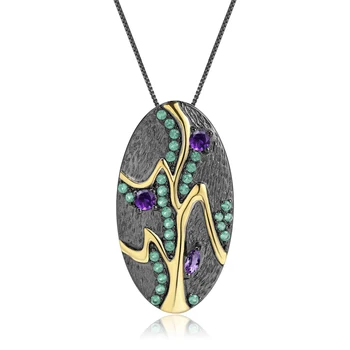 

GEM'S BALLET 1.07Ct Natural Amethyst Georgia O'keeffe Leaf Pendant 925 Sterling Silver Gemstone Necklace For Women Fine Jewelry