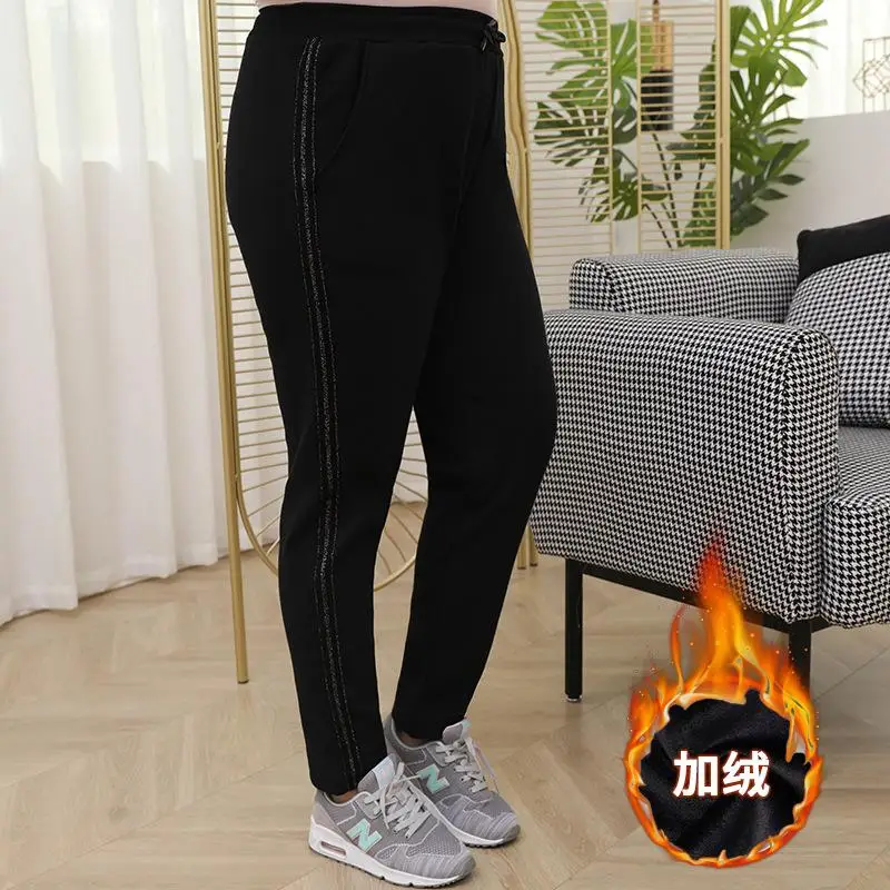 

6XL 7XL Velvet Woman Trouser Autumn winter large size plus Size pants high waist velvet base high Waist Casual Long pant Female