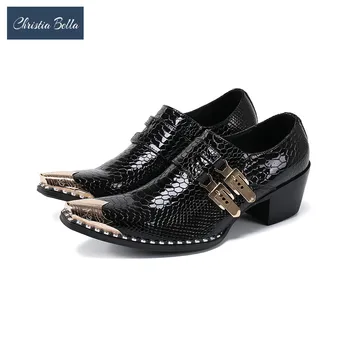 

Christia Bella Fashion Party Men Dress Shoes Mid Heel Increase Height Genuine Leather Man Shoes Business Office Formal Footwear