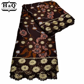 

H&Q printing 6 yards african wax fabric with batik lace embroidery water soluble nigerian guipure laces fabrics for party dress