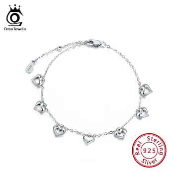 

ORSA JEWELS 925 Sterling Silver Romantic Women Bracelet Heart Hallow Shape Charm Bracelets Girl Fine Jewelry Party Gift OSB37