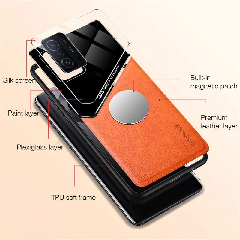 xiomi 11t pro case leather texture car magnetic holder cover for