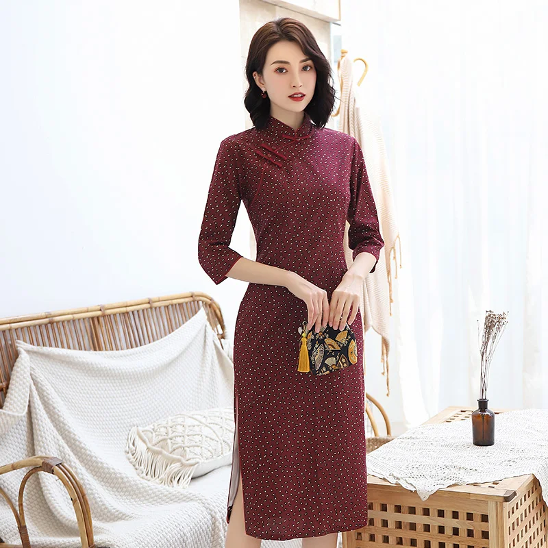 Сексуальное Женское Платье До Колена Cheongsam, весеннее винтажное платье в китайском стиле, женское Хлопковое платье Qipao, тонкое вечернее платье на пуговицах, Vestido M-3XL - Цвет: 3811