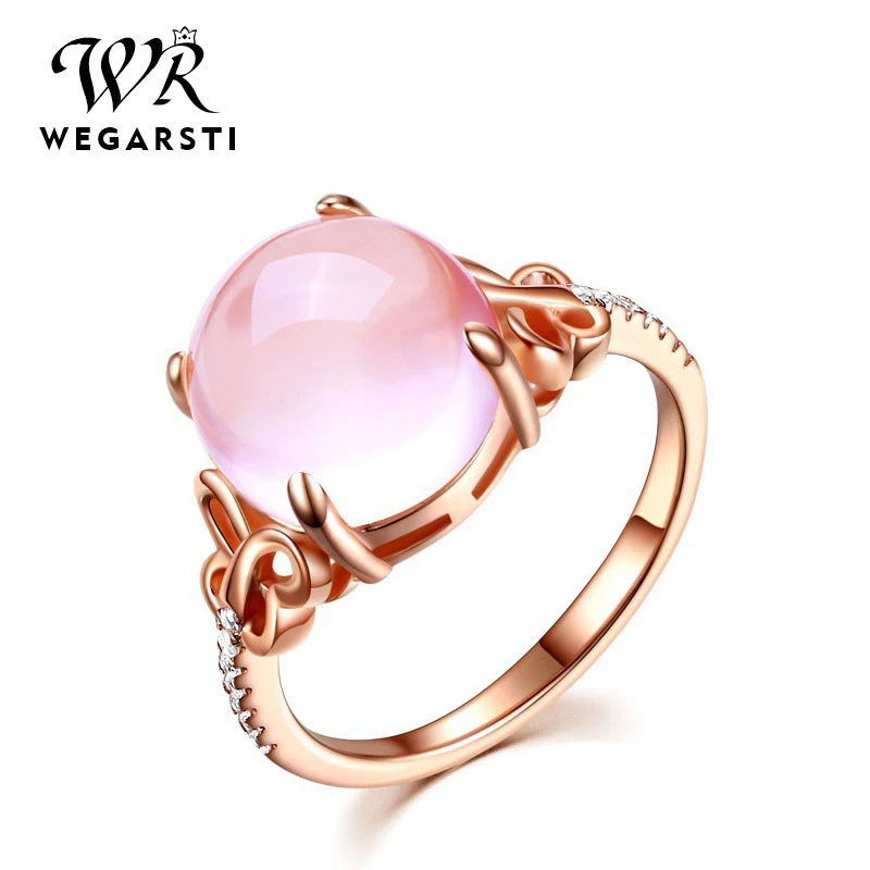 

WEGERSTI Ross Quartz Pink Crystal Butterfly Ring Rose Gold Ma'am Ring Korean Edition Resizable 925 Sterling Silver Ring Jewelry