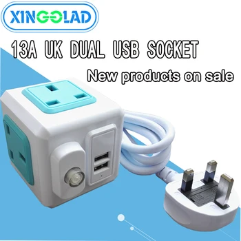 

Multi Powercube Power Strip Universal 2 USB 4 Outlets Extender Electric 2M Cord Socket Network Filter of Home Office UK Plug 10A