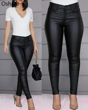 

NEW Spring Women Pu Leather Pants Black Sexy Stretch Bodycon Trousers Women High Waist Long Casual pencil pants S-3XL R122504