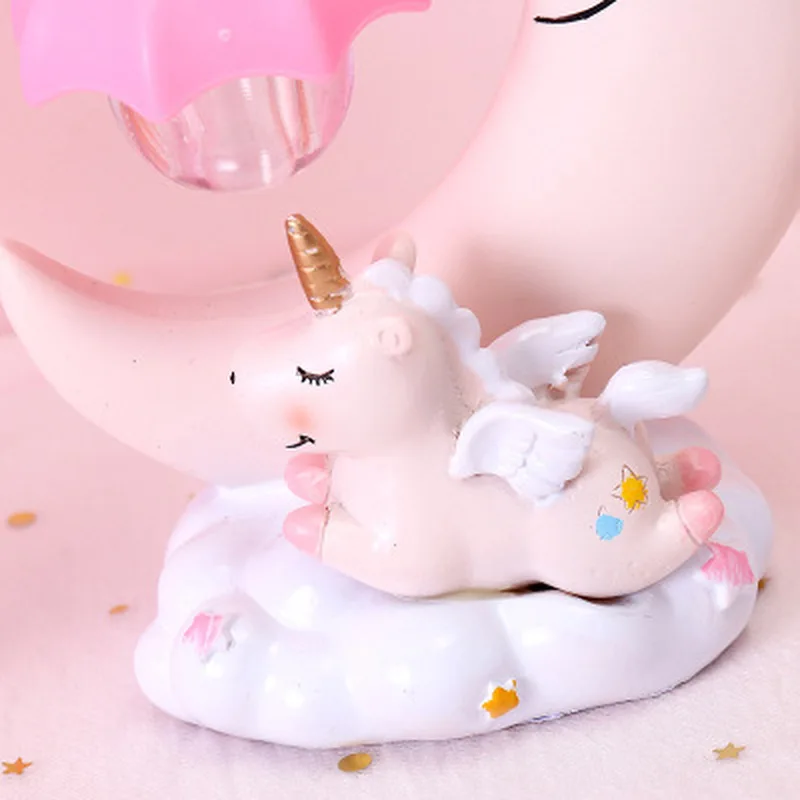 Creative Cute Girl Heart Dreamy Unicorn Moon Night Light Resin Crafts Ornaments Children Gift Bedroom Small Table Lamp Ornaments
