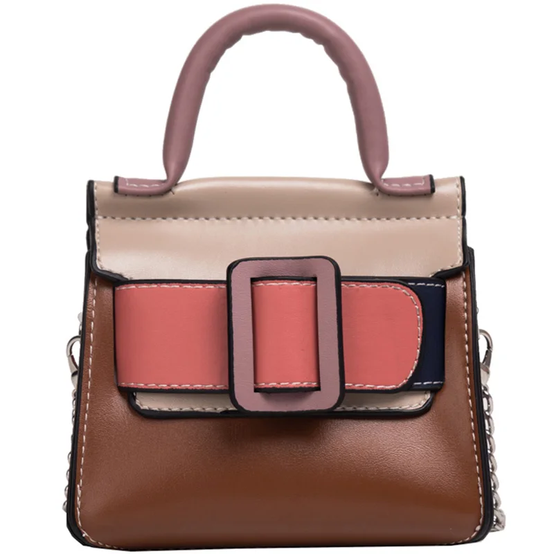 

Elegant Female Contrast color Mini Tote bag 2019 New Quality Leather Women's Designer Handbag Chain Shoulder Messenger Bag
